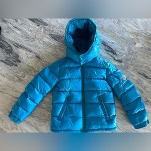 Blue, Size 10 boys Moncler Maya down jacket with removable hood